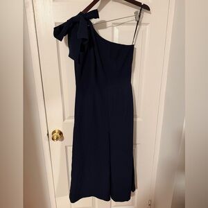 julia jordan One-Shoulder Navy Bow Jumpsuit